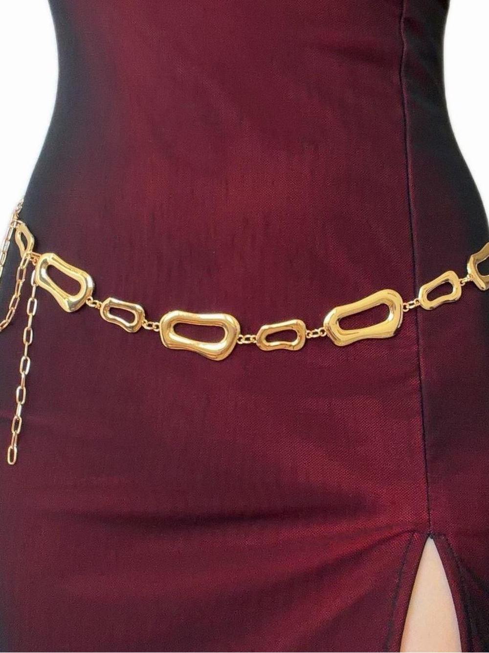 Gold Asymmetrical boho edgy metal body waist chain belt